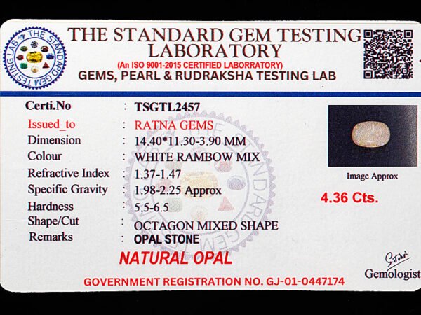 Australian Fire Opal Stone 4.36 carat certificate
