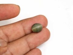 Quartz Cats Eye Lahsuniya 5.54 Carat in-hand view gray cabochon