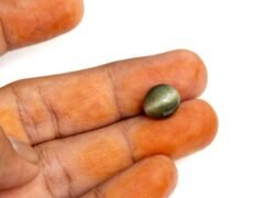 Quartz Cats Eye Lahsuniya 7.08 Carat in-hand view gray cabochon