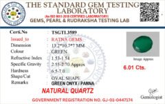 Onyx certificate TSGTL3589 for Onyx Stone (Onex Ratna) 6.01 Carat (6.6 Ratti) Oval Cut