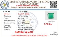 Onyx certificate TSGTL3595 for Onyx Stone (Onex Ratna) 3.75 Carat (4.12 Ratti) Octagon Cut