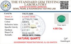 Onyx certificate TSGTL3600 for Onyx Stone (Onex Ratna) 4.55 Carat (5.00 Ratti) Oval Cut