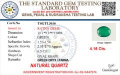 Onyx certificate TSGTL3616 for Onyx Stone (Onex Ratna) 4.16 Carat (4.57 Ratti) Oval Cut
