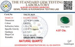 Onyx certificate TSGTL3619 for Onyx Stone (Onex Ratna) 4.57 Carat (5.02 Ratti) Oval Cut