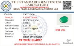 Onyx certificate TSGTL3620 for Onyx Stone (Onex Ratna) 4.63 Carat (5.09 Ratti) Oval Cut