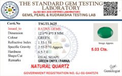 Onyx certificate TSGTL3625 for Onyx Stone (Onex Ratna) 5.03 Carat (5.53 Ratti) Oval Cut