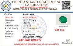 Onyx certificate TSGTL3628 for Onyx Stone (Onex Ratna) 5.95 Carat (6.54 Ratti) Oval Cut