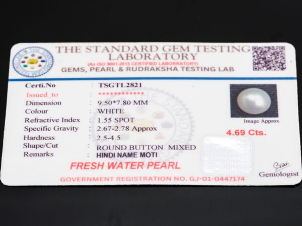 Cultured Pearl Moti 4.69 carat certificate image