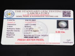 Cultured Pearl Moti 5.20 carat certificate image