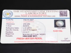 Cultured Pearl Moti 5.42 carat certificate image
