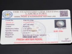 Cultured Pearl Moti 5.61 carat certificate image