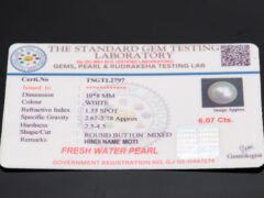 Cultured Pearl Moti 6.07 carat certificate image