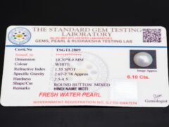 Cultured Pearl Moti 6.10 carat certificate image