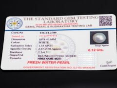 Cultured Pearl Moti 6.12 carat certificate image