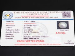 Cultured Pearl Moti 6.13 carat certificate image