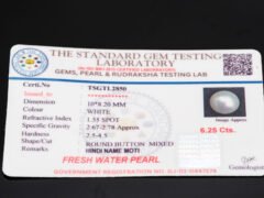 Cultured Pearl Moti 6.25 carat certificate image