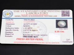 Cultured Pearl Moti 6.35 carat certificate image