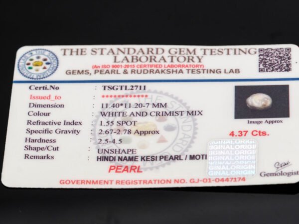 Keshi Pearl Moti 4.37 carat certificate image