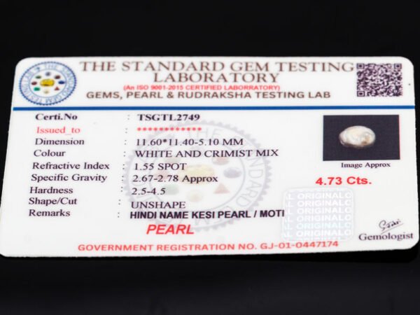 Keshi Pearl Moti 4.73 carat certificate image