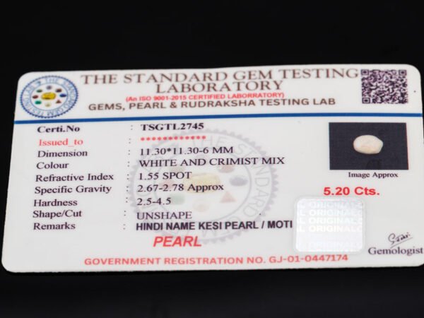 Keshi Pearl Moti 5.20 carat certificate image