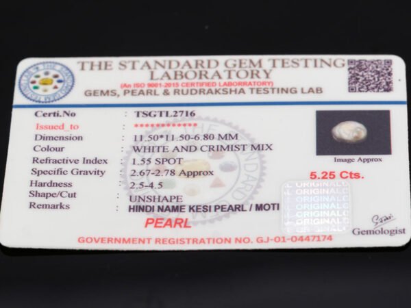 Keshi Pearl Moti 5.25 carat certificate image