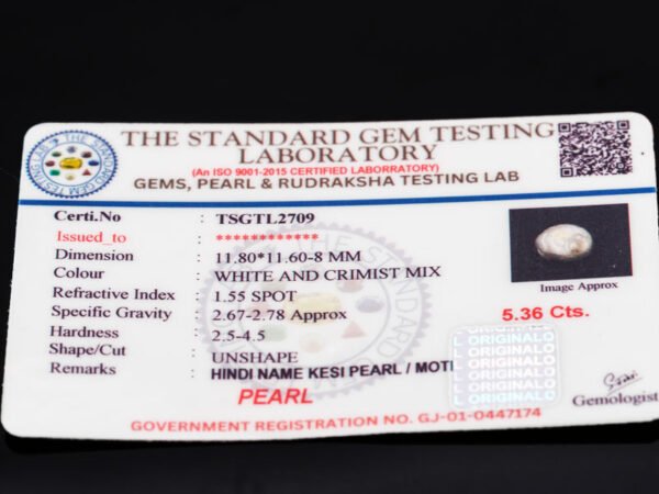 Keshi Pearl Moti 5.36 carat certificate image