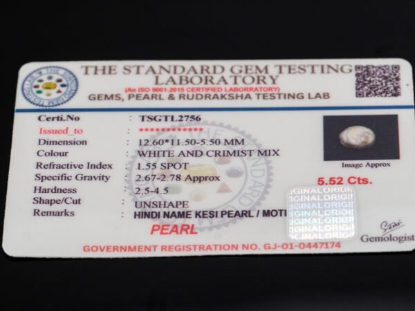 Keshi Pearl Moti 5.52 carat certificate image