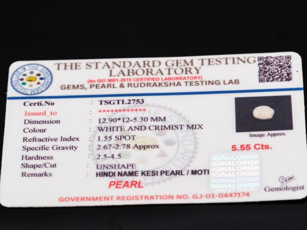 Keshi Pearl Moti 5.55 carat certificate image