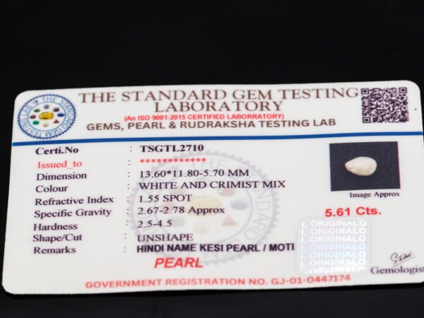 Keshi Pearl Moti 5.61 carat certificate image