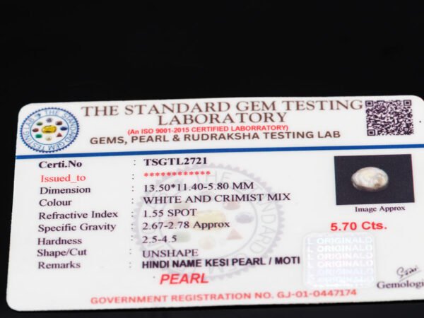 Keshi Pearl Moti 5.70 carat certificate image