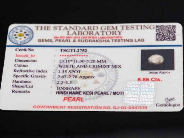 Keshi Pearl Moti 5.86 carat certificate image