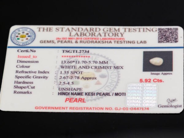 Keshi Pearl Moti 5.92 carat certificate image