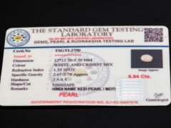 Keshi Pearl Moti 5.94 carat certificate image