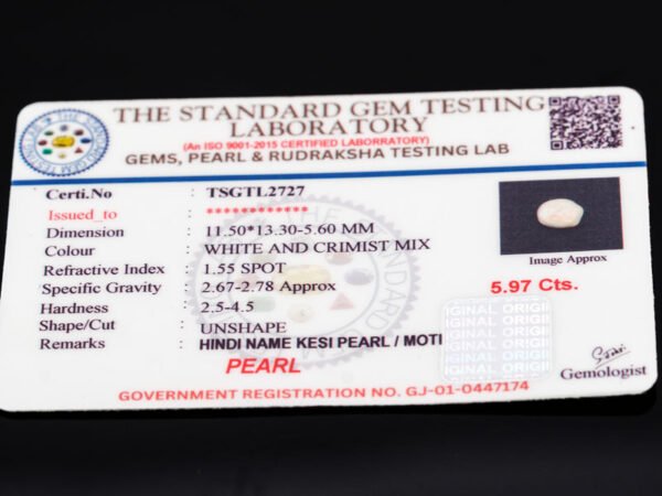 Keshi Pearl Moti 5.97 carat certificate image