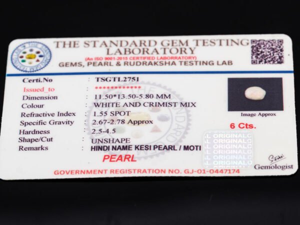 Keshi Pearl Moti 6.00 carat certificate image