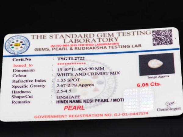 Keshi Pearl Moti 6.05 carat certificate image