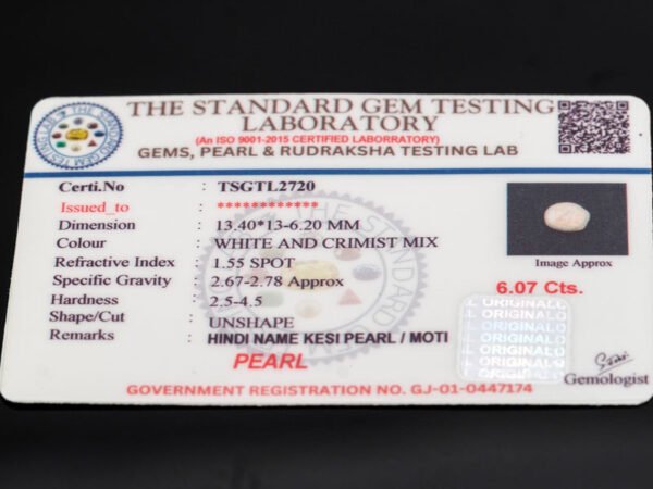 Keshi Pearl Moti 6.07 carat certificate image