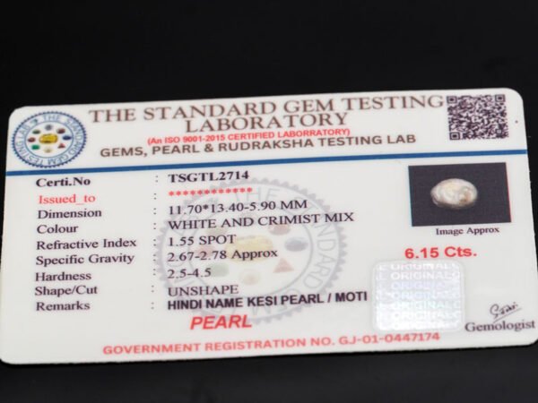 Keshi Pearl Moti 6.15 carat certificate image