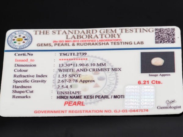 Keshi Pearl Moti 6.21 carat certificate image