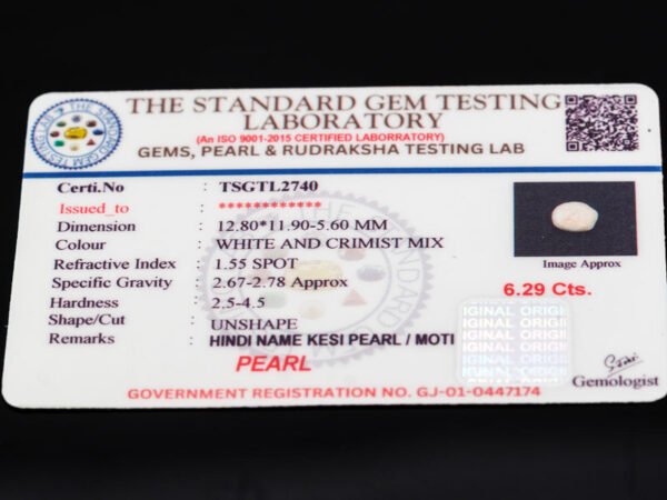 Keshi Pearl Moti 6.29 carat certificate image
