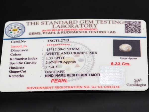 Keshi Pearl Moti 6.33 carat certificate image