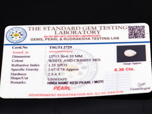 Keshi Pearl Moti 6.36 carat certificate image