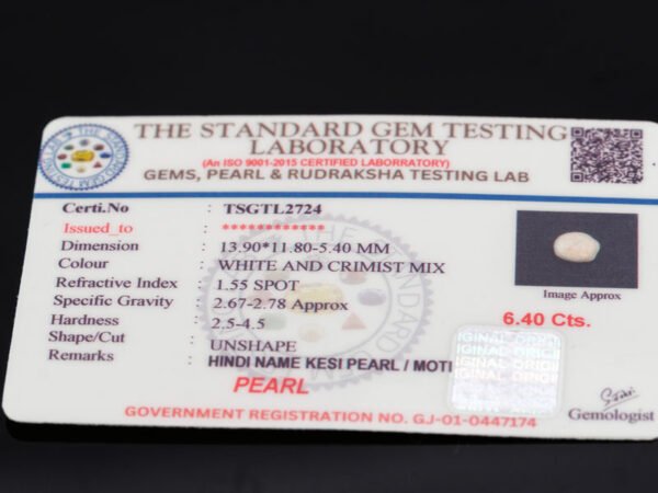 Keshi Pearl Moti 6.40 carat certificate image