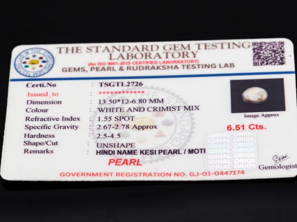 Keshi Pearl Moti 6.51 carat certificate image