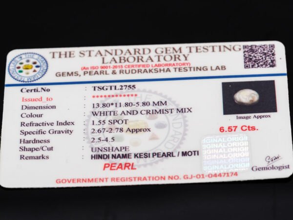 Keshi Pearl Moti 6.57 carat certificate image