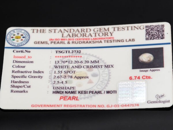 Keshi Pearl Moti 6.74 carat certificate image